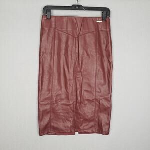 Marc New York Women's XS Faux Leather Midi Pencil Skirt Brown Fall Y2K Workwear